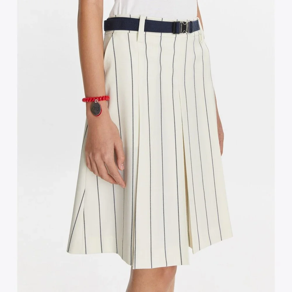 Tory Burch Wool Performance Pleated Golf Mini Skirt New Ivory Light Stripe 2
